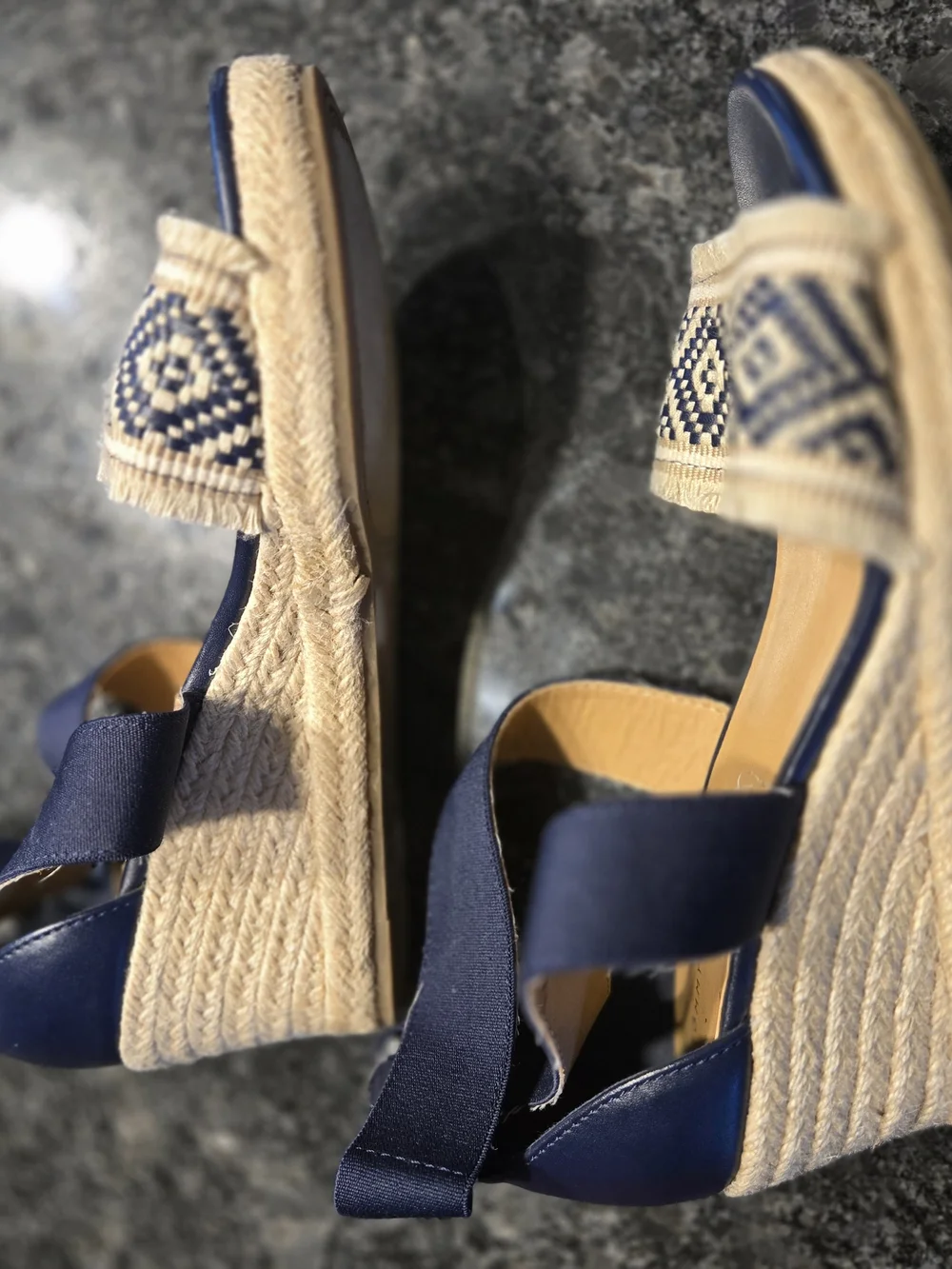 Tommy Hilfiger Navy Blue Espadrille Wedge Sandals with Patterned Toe